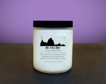 Mt. Fitz Roy || Soy Candle (Plum, Saffron, Cinnamon, Evergreens, Benzoin, and Incense) || Mountain Inspired || Handmade