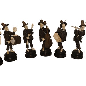 GERMAN 19TH CENTURY Antique Carved Wooden Folk Musicians Figurines (Wood & Bone)