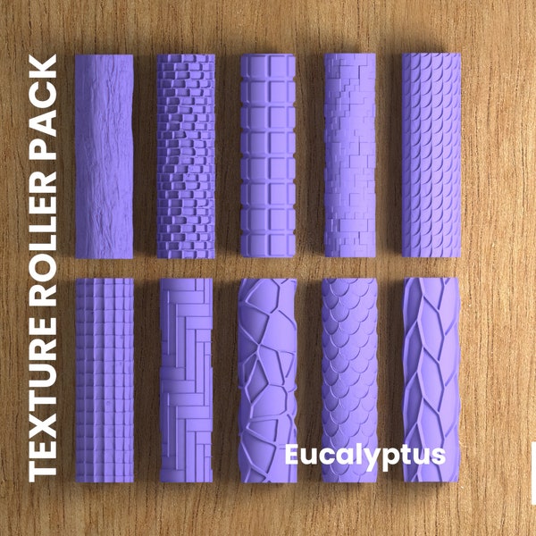 Texture Roller Pack : Eucalyptus | Polymer Clay Seamless Textures Rollers Pack | Digital STL Files