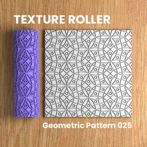May include: A purple texture roller with a geometric pattern. The pattern is a repeating design of circles and lines. The roller is labeled "Geometric Pattern 025".