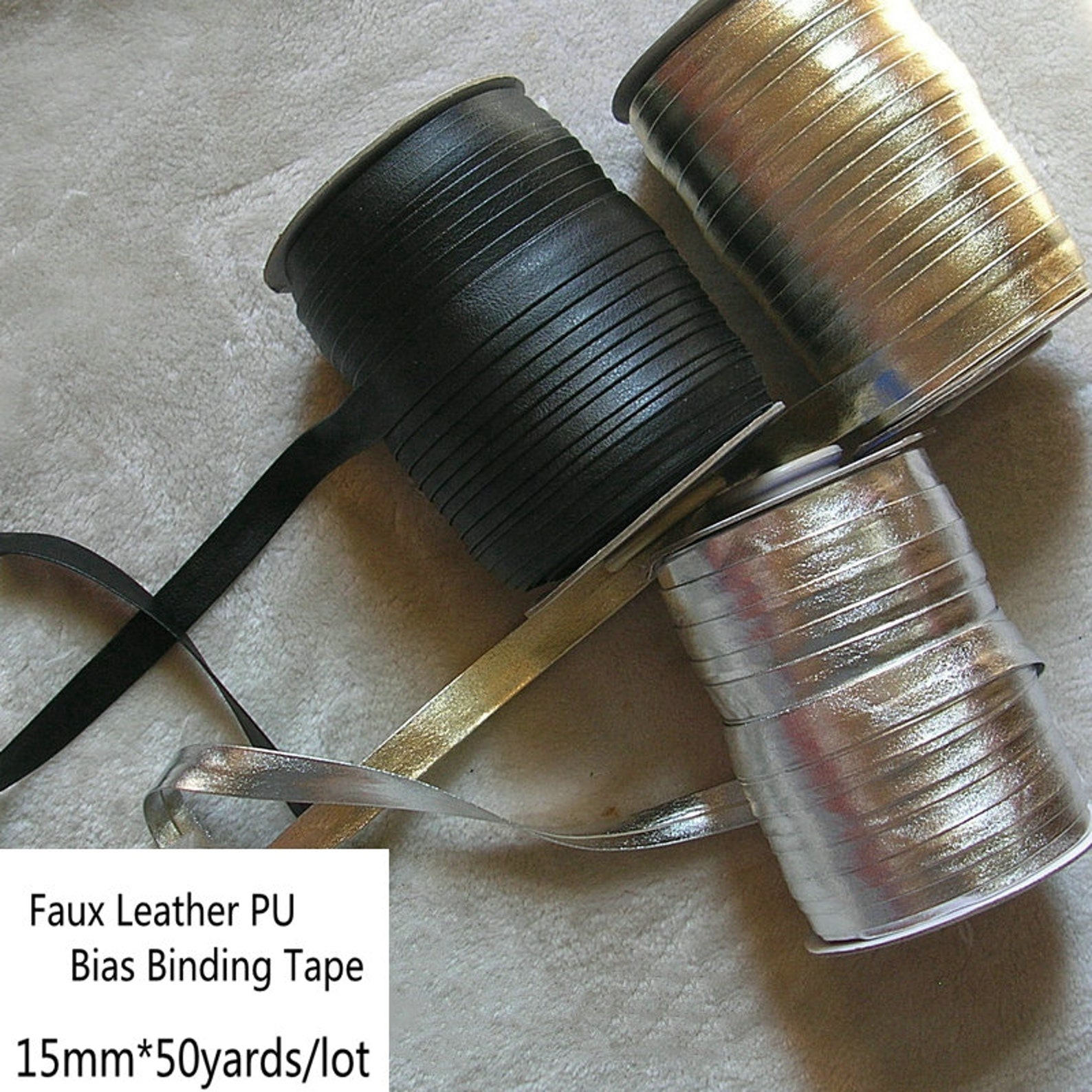 15mm Faux Leather PU Bias Binding Tape gold silver Trimming Etsy