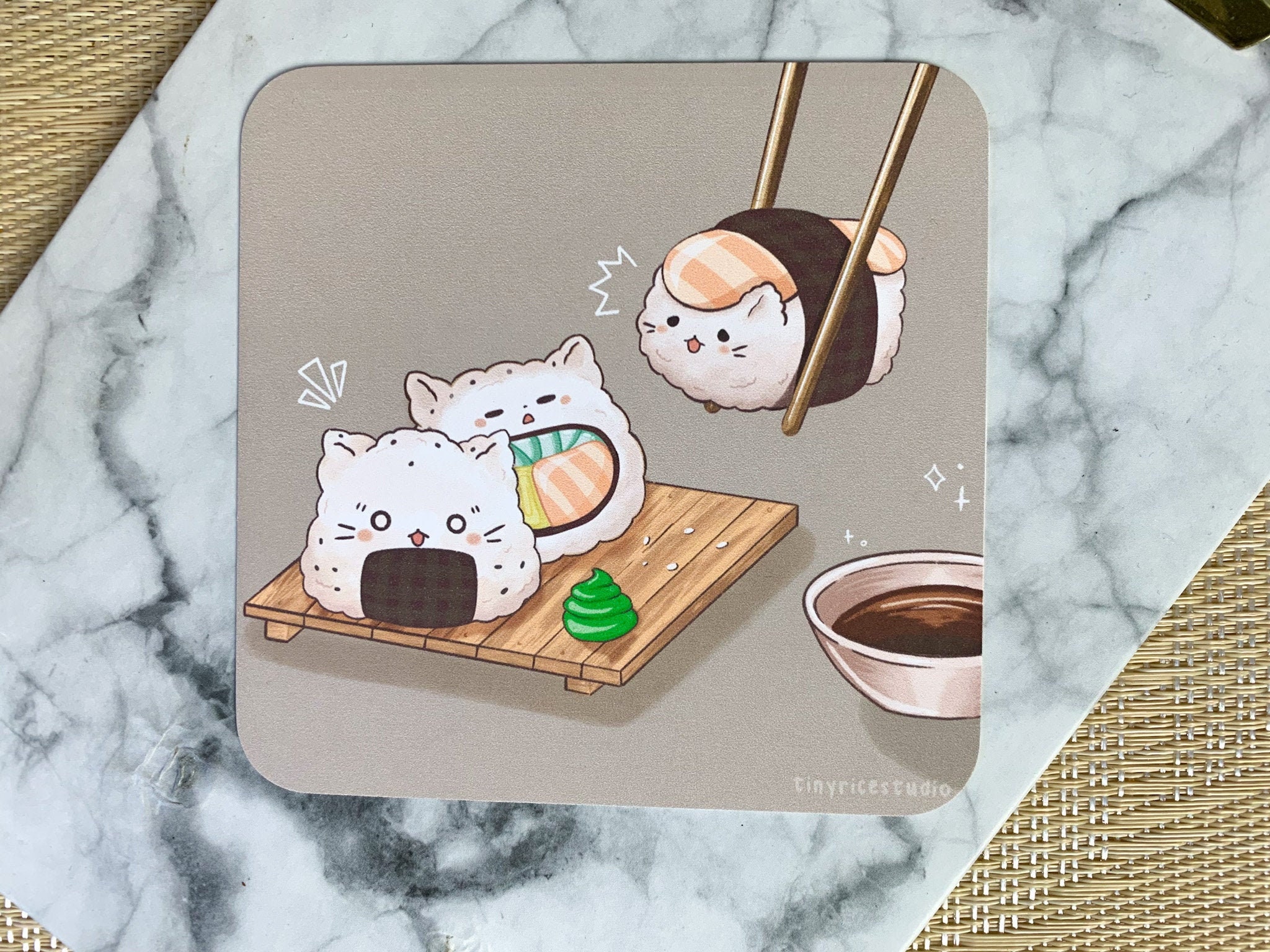 Cute Sushi Cat Art Print 4x4 Cute Art Print Etsy