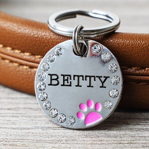 Personalized Dog Tag,Bling Dog Tag,Clear Rhinestones Dog Tag,Custom Engraved Personalized Pet ID Name,Cat Name Tag,Pet Collar Tag