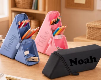 Custom Name Pencil Case for Kids, Washable Silicone Stand Up Pencil Pouch, School Supply Organizer, Birthday Gift for Girls and Boys