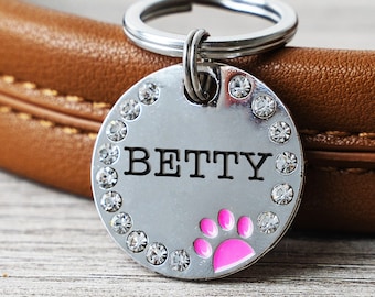 Personalisierte Hundemarke,Bling Hundemarke,durchsichtige Strass-Hundemarke,individuelle gravierte personalisierte Haustier-ID-Name,Katzen-Namensschild, Haustierhalsband-Tag