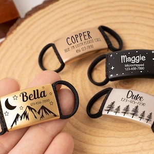 Slide On Dog Tag,Cute Personalized Dog Tag,Silent ID Tag for Dogs,Custom Engraving Dog Tag, Silent Pet Tag for Cats,Pet ID Tag,No Noise