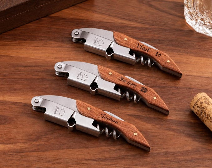 Personalized Wood Corkscrew with PU Leather Cover,Custom Engraved Wine Bottle Opener,Wine Corkscrew,Groomsman bottle openers,Brithday Gifts