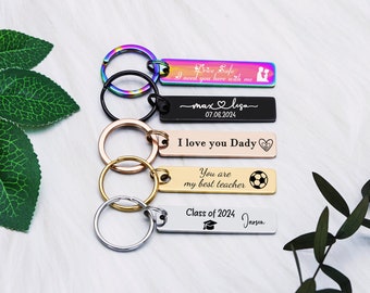 Engraved Keychain with Name， Personalized Drive Safe Keychain with Birthstone，Personalized Bar Key chain,Stainless Steel Keychain for Him
