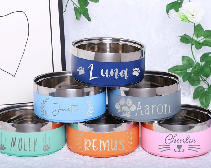 Custom Dog Feeder Bowls - Insulated Stainless Steel Pet Bowl with Name | Personalized Food Water Bowls for Dogs  Cats | Unique Pet Gifts