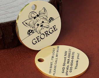 Dog Tag, Personalized Dog Tag, Engraved Dog Tag,Pet dog tag, dog ID Tag, puppy tag, Cute dog tag for dogs, Rose Gold Silver tag,Microchiped