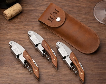 Benutzerdefinierter Korkenzieher aus Holz mit PU-Lederbezug, personalisierter Korkenzieher, Trauzeugegeschenk, Geburtstag, Vatergeschenk, besonderer Anlass
