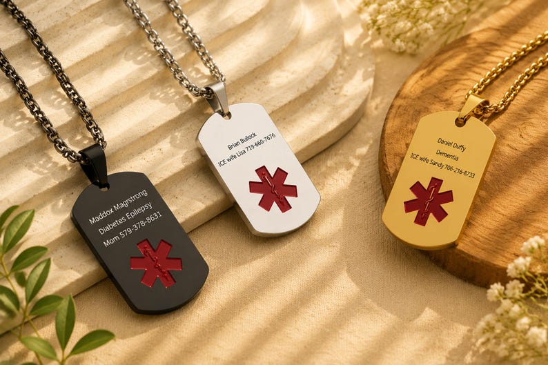Personalized Stainless Steel Men's & Women's Medical Alert Necklace ...