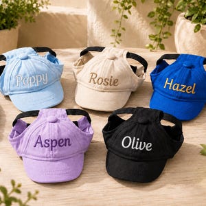 Custom Dog Hat with Embroidered Name, Personalized Pet Baseball Cap with Ear Holes, Adjustable Dog Sun Visor Gift