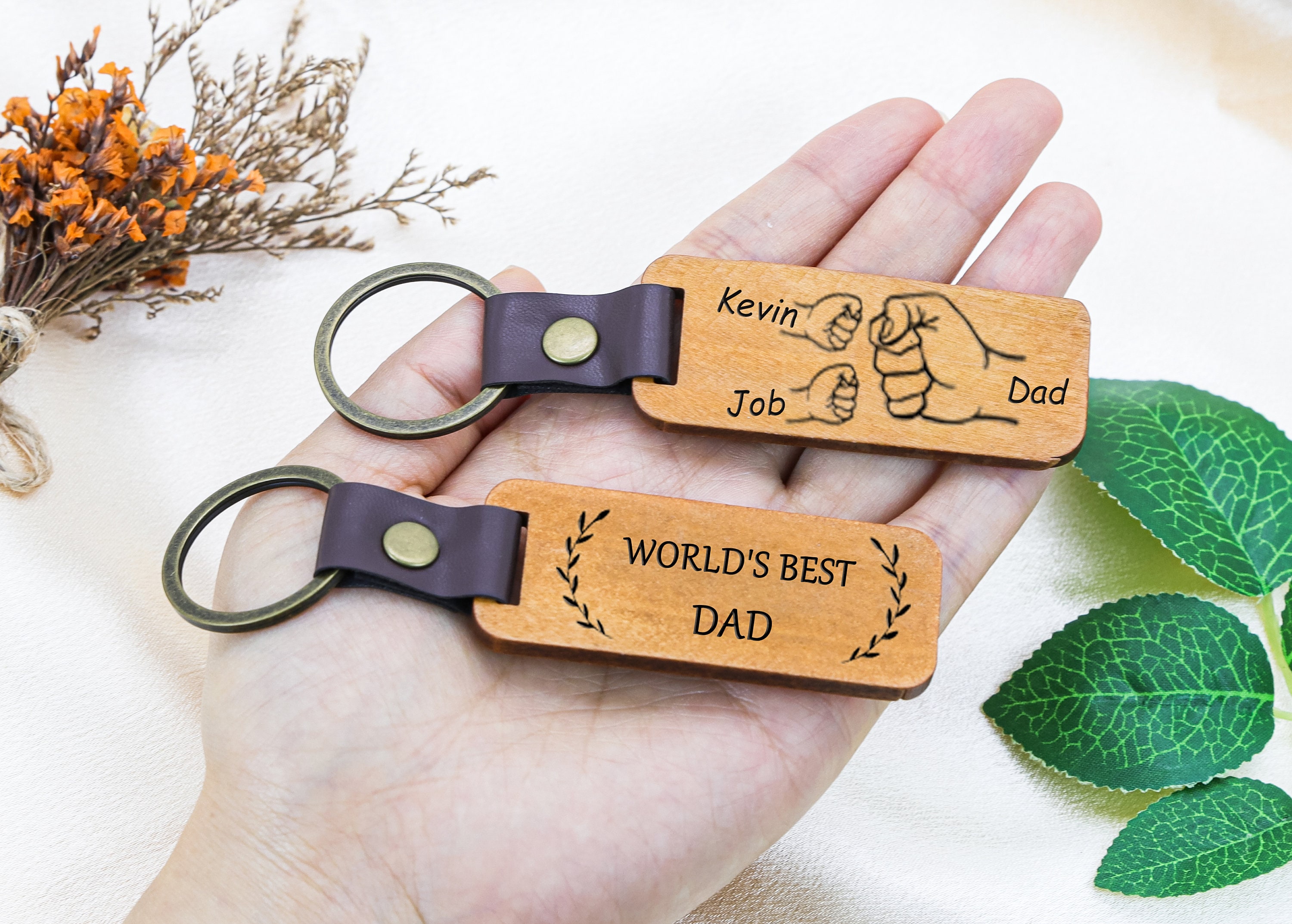 Personalized Walnut Wooden Keychain for father,Handwriting keychain Engraved Wood Key Chain New House Gift, Anniversary Key Chain Dad gift