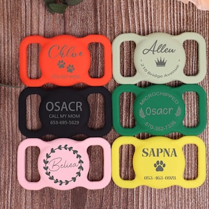 Haustier Apple Air Tag Halter für Hundehalsband personalisierte gravierte Airtag Fall Silikon-Haustier-Halsband Halter AirTag Cover Pet ID-Tag