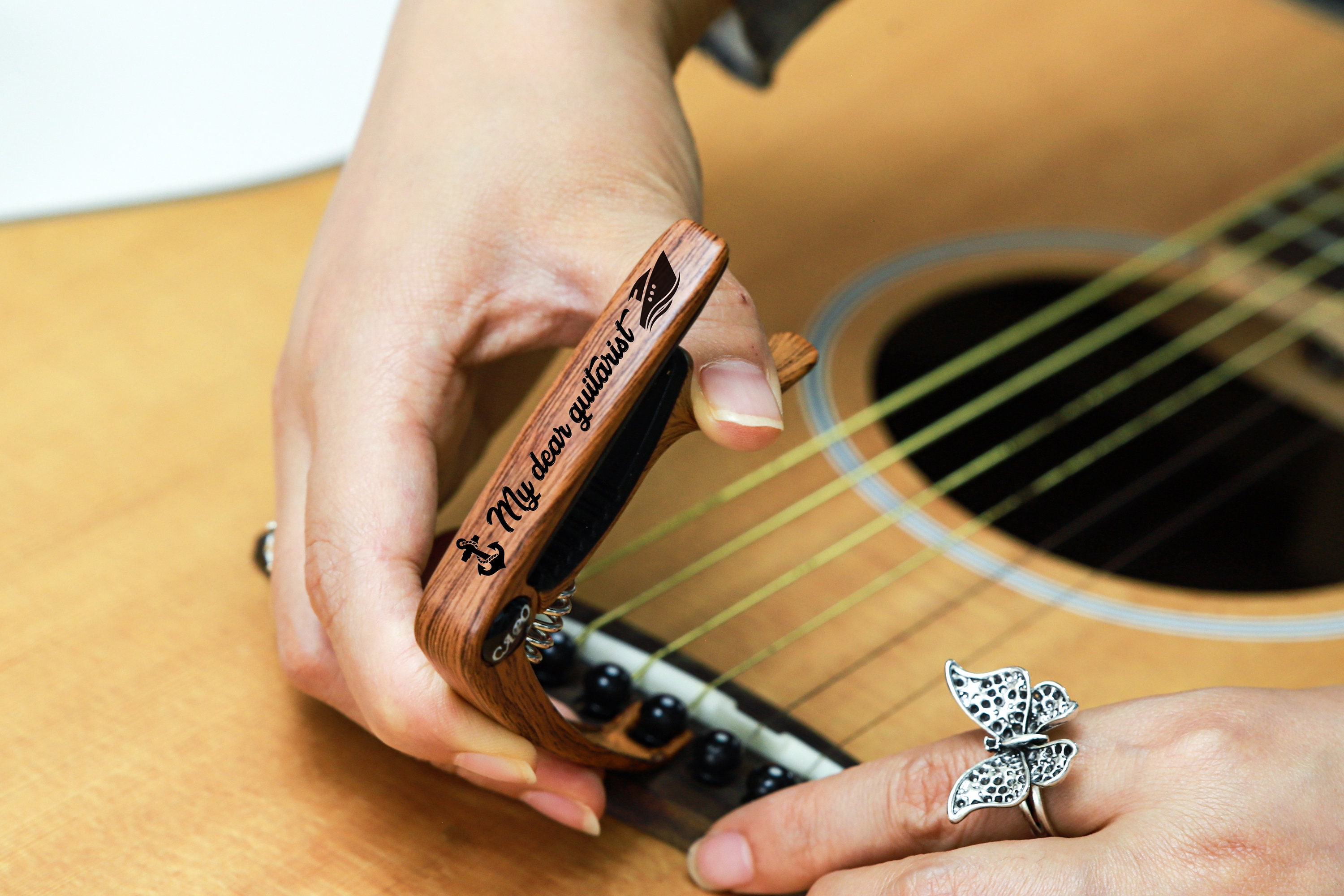 Personalized Wood Grain or Metal Guitar Capo,Custom Engraved guitar Lover Gift,Fathers Day Guitar Gift,Musician Gift Idea,Guitar Player Gift