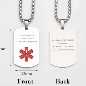 Custom Medical Alert Necklace for Men Women Stainless Steel Engraved ...