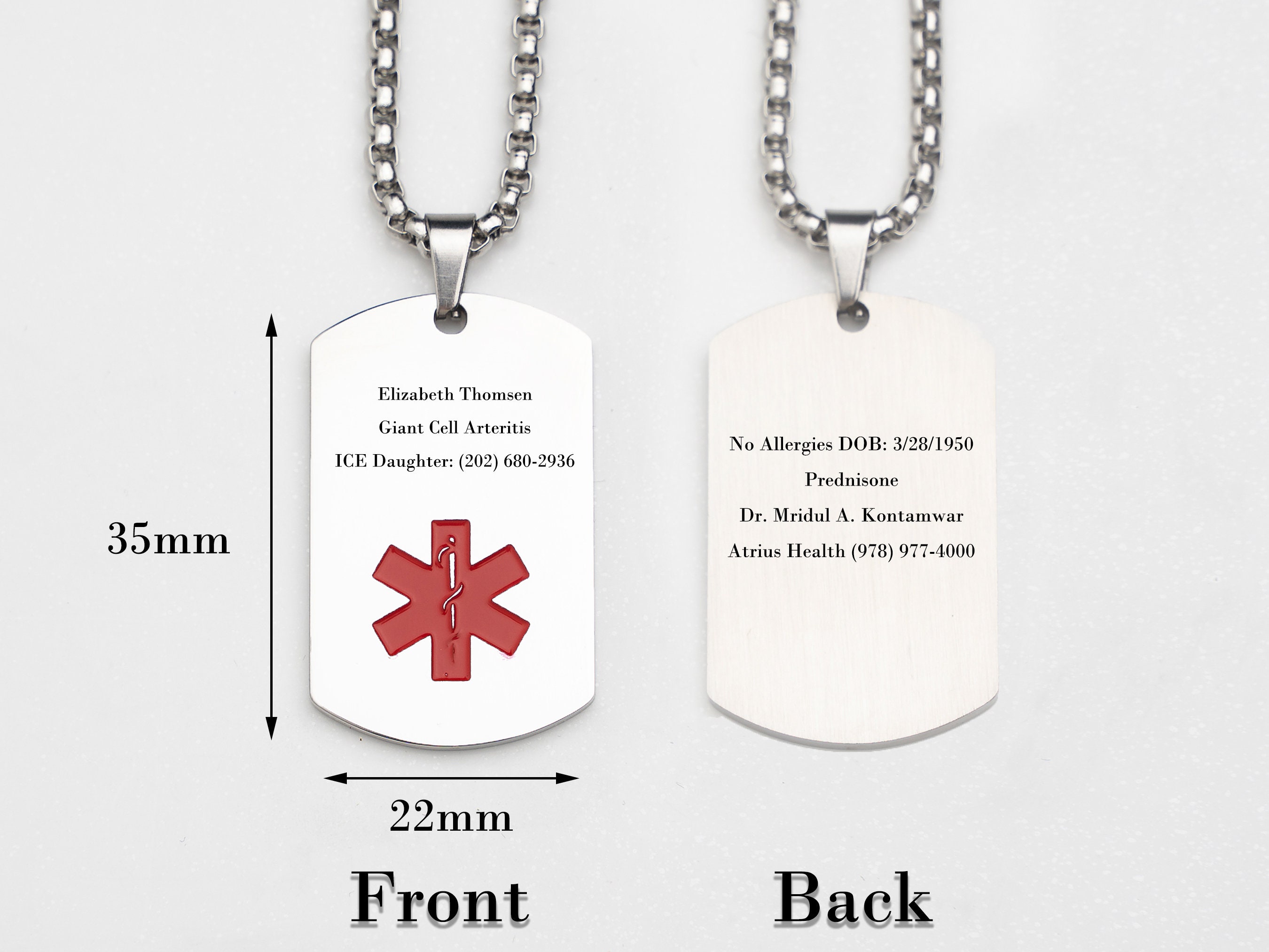 Collana con identificazione medica personalizzata, collana con targhetta di allerta medica, collana con gioielli medici da uomo, allerta allergie, collana per autismo, farmaci