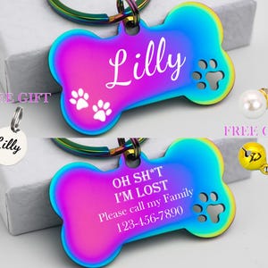 Dog Tag,Custom Dog Tag,Pet  ID Tag,Puppy Tag,Bone Dog Tag,Personalized Dog Tag for Dogs Cat,Collar Tag,Engraved Dog Name Tag,Rainbow dog tag