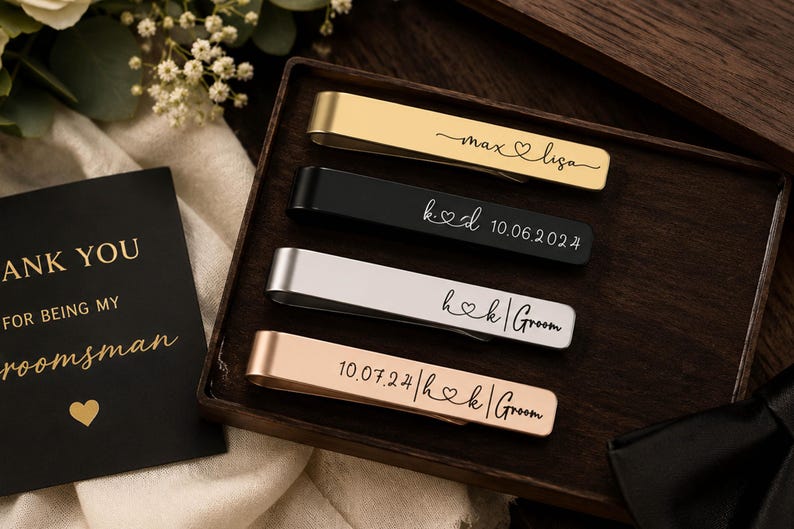 Custom Engraved Best Man Tie Clip，Personalized Groomsman Gift，Monogram Men Tie Clip,Gift For Groomsman，Custom Tie Bar Wedding Tie Clip image 4