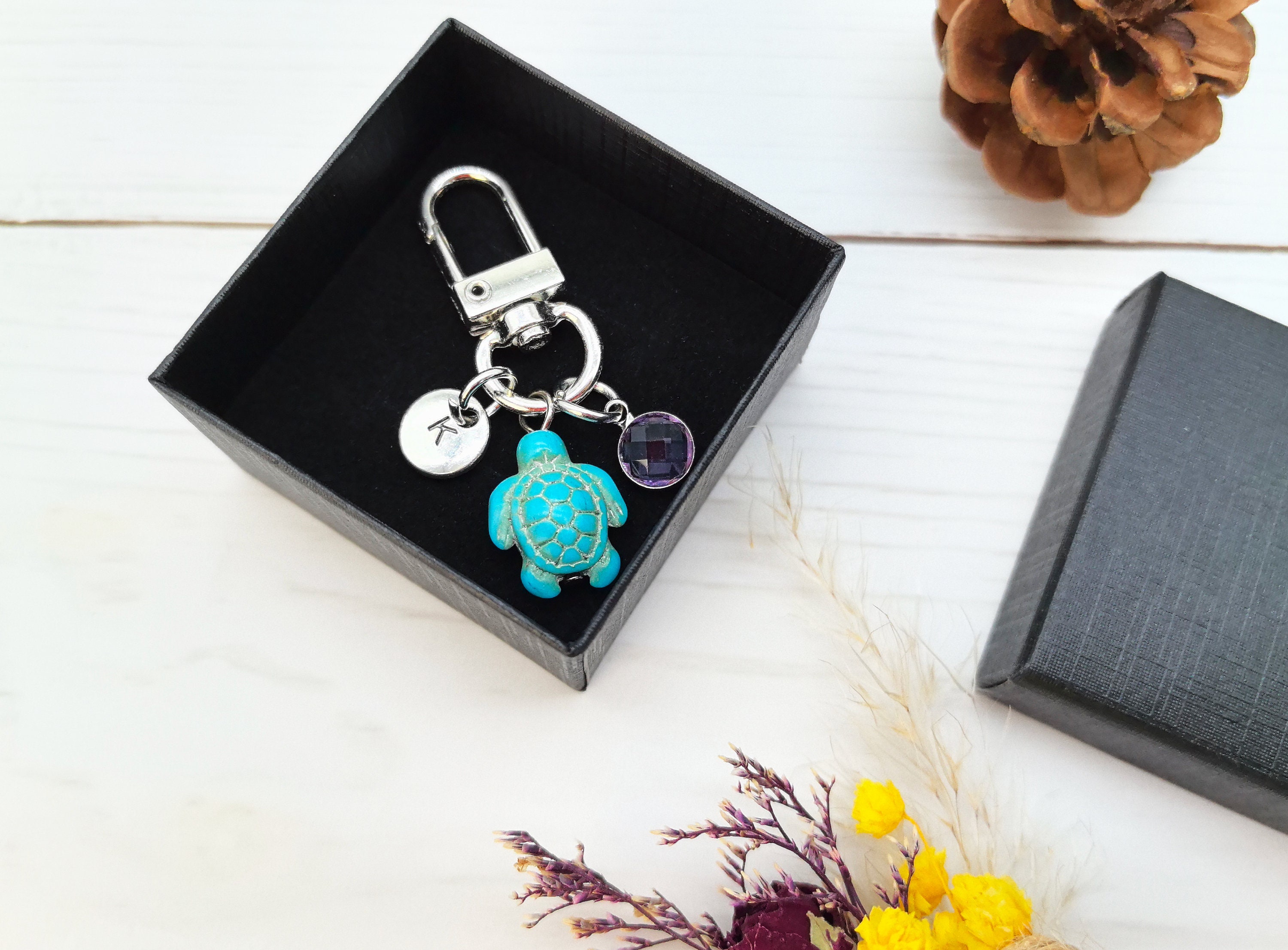 BNQL - Portachiavi con tartaruga marina, regalo per tartarughe, portafortuna in acciaio inossidabile, colore: Argento