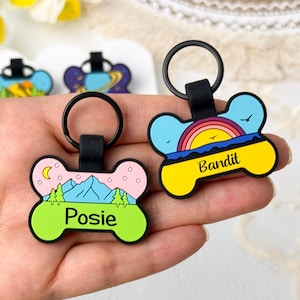 Silicone Dog Tags Personalized, Bone Shaped Silent Dog Tag,  Pet ID Tag,Custom Soundless Pet ID Tag, Engraved Pet/Dog/Cat Tag Dog Tag