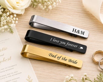 Custom Engraved Tie Bar, Engraved Tie Clip, Personalized Gift for Groomsman, Father of the Bride Gift, Personalized Gift for Men,Tie Pin