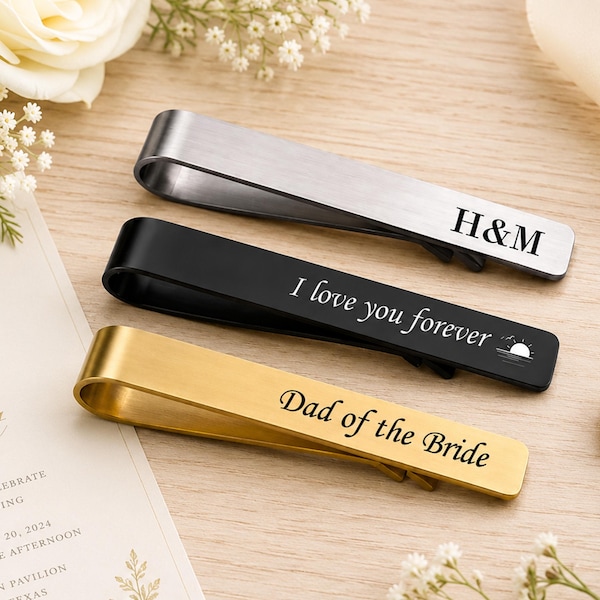 Fermacravatta personalizzato con incisione, fermacravatta inciso, regalo personalizzato per lo sposo, regalo per il padre della sposa, regalo personalizzato per uomo, spilla da cravatta