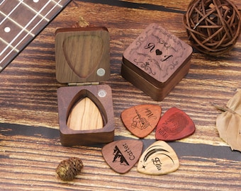 Personalized Wood Grain Guitar Pick with Case, Custom Engraved Guitar Valentine's Day Guitar Gift, Guitar Lover, Anniversary Birthday Gift