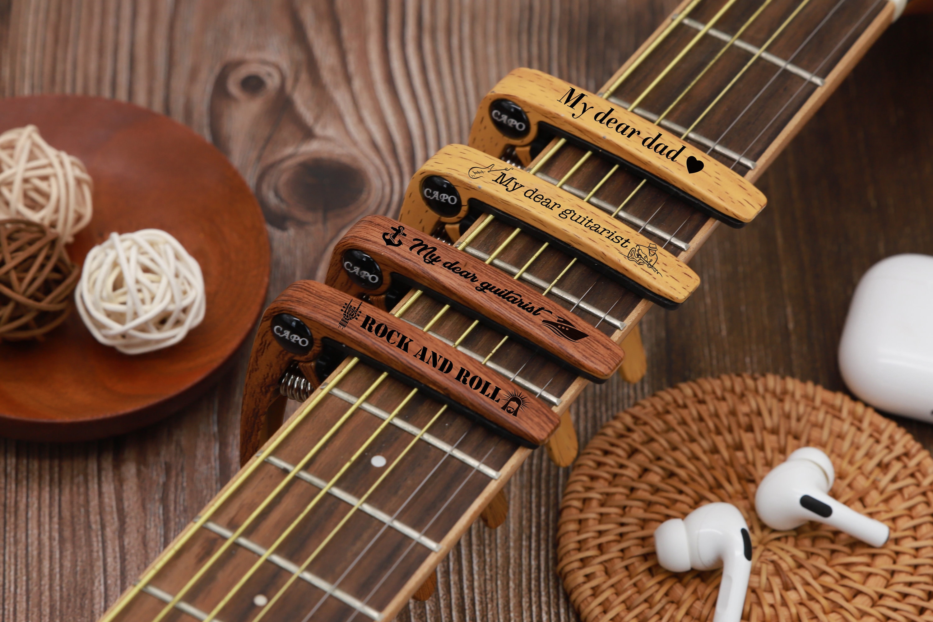 Personalized Wood Grain or Metal Guitar Capo,Custom Engraved guitar Lover Gift,Fathers Day Guitar Gift,Musician Gift Idea,Guitar Player Gift