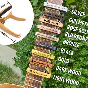 Personalized Wood Grain or Metal Guitar Capo,Custom Engraved guitar Lover Gift,Fathers Day Guitar Gift,Musician Gift Idea,Guitar Player Gift