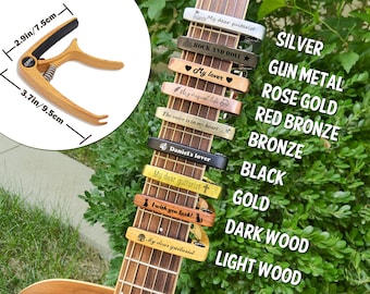 Personalized Wood Grain or Metal Guitar Capo,Custom Engraved guitar Lover Gift,Fathers Day Guitar Gift,Musician Gift Idea,Guitar Player Gift