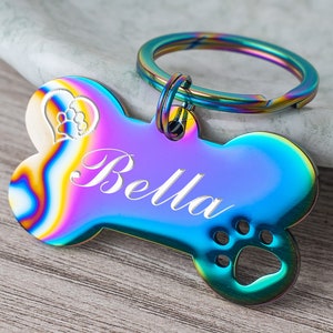 Dog Tag,Custom Dog Tag,Pet  ID Tag,Puppy Tag,Bone Dog Tag,Personalized Dog Tag for Dogs Cat,Collar Tag,Engraved Dog Name Tag,Rainbow dog tag