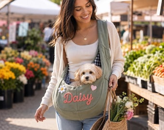 Personalized Small Dog Carrier Bag, Custom Cat Sling Tote, Hands Free Pet Shoulder Carrier, Puppy Walking Travel Gift