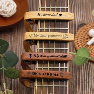 Personalized Guitar Gift For Men|Gift for Guitarist|Custom Wood Grain or Metal Capo for Guitar|Guitar Accessories|Singer Gift Idea|Wood Gift