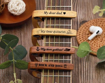 Personalized Guitar Gift For Men|Gift for Guitarist|Custom Wood Grain or Metal Capo for Guitar|Guitar Accessories|Singer Gift Idea|Wood Gift