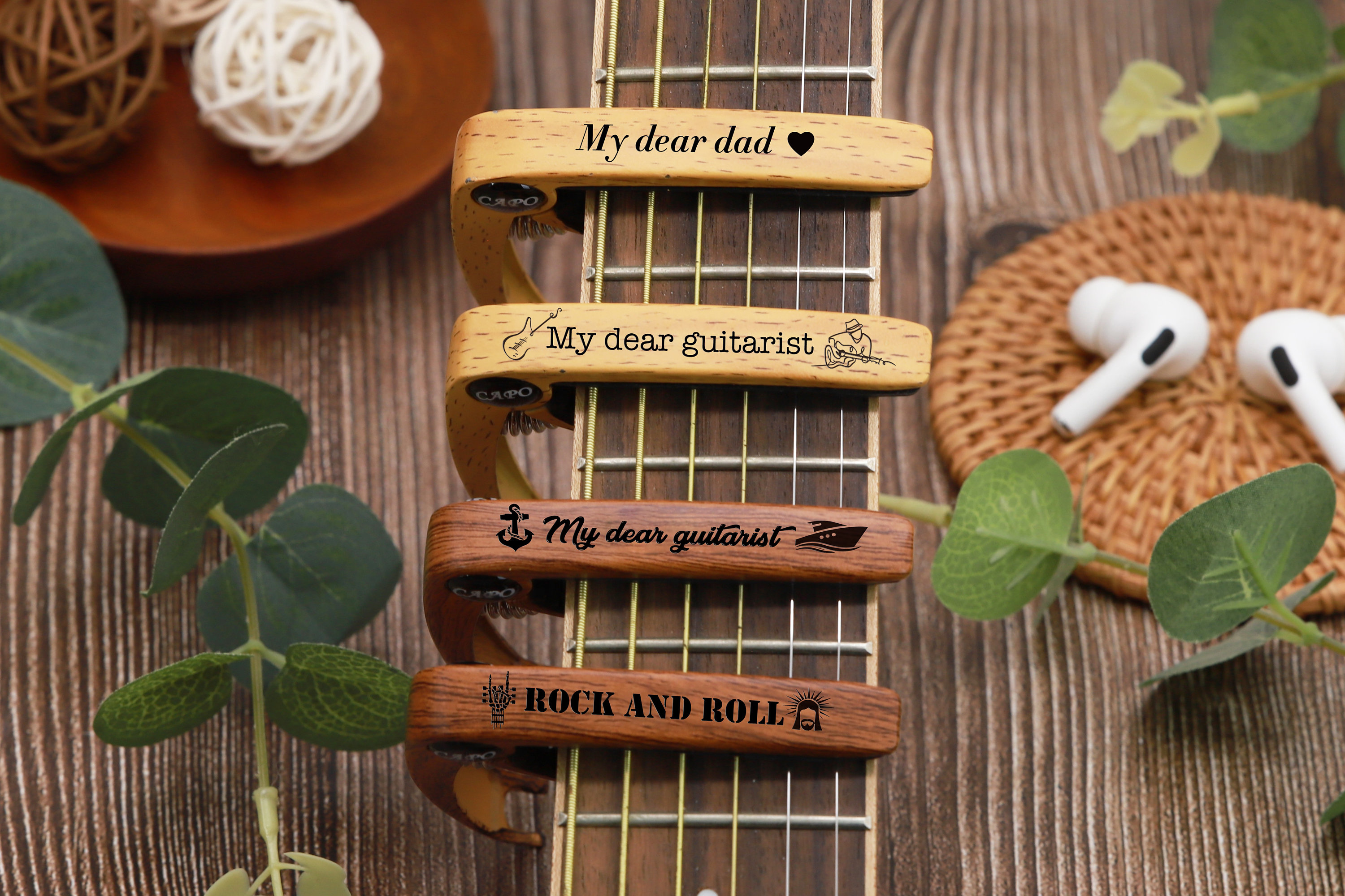 Personalized Wood Grain or Metal Guitar Capo,Custom Engraved guitar Lover Gift,Fathers Day Guitar Gift,Musician Gift Idea,Guitar Player Gift
