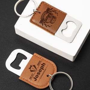 Custom Leather Keychain Bottle Opener - Personalized Groomsmen Gift, Wine Opener, Best Man Gift, Party Favors, High-Quality Leather