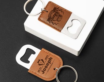 Custom Leather Keychain Bottle Opener - Personalized Groomsmen Gift, Wine Opener, Best Man Gift, Party Favors, High-Quality Leather