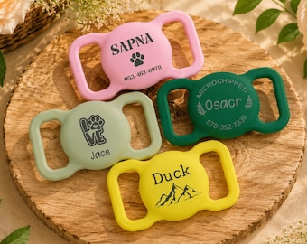 Pet Apple Air Tag Holder for Dog Collar Personalized Engraved Airtag Case Silicone Pet Collar Holder AirTag Cover Pet ID tag