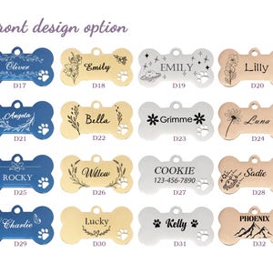 Puede incluir: Una selecci&oacute;n de 12 dise&ntilde;os diferentes de chapas para perros, cada uno con un dise&ntilde;o grabado &uacute;nico y forma de hueso. Las chapas son de metal y vienen en una variedad de colores, incluyendo plata, oro, azul y oro rosa. Los dise&ntilde;os incluyen patrones florales, estrellas, huellas de patas y m&aacute;s.