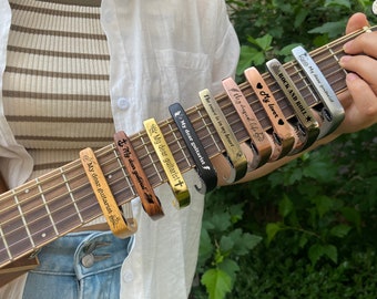 Personalized Guitar Capo with Wood Grain or Metal,Custom Guitar Capo with Names for Dad/Husband/Him,Anniversary gift,Gift for Guitarist