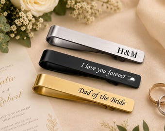 Custom Engraved Tie Bar, Engraved Tie Clip, Personalized Gift for Groomsman, Father of the Bride Gift, Personalized Gift for Men,Tie Pin