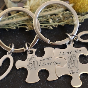 Couples Key chain,2Pcs Puzzle Couples Custom key chain set,Custom Date Couple Keychain,Christmas gift for him，Anniversary Gift For Boyfriend
