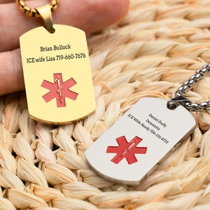 Collier d'alerte médicale personnalisé pour homme, pendentif en acier inoxydable gravé personnalisé, étiquettes d'identification d'urgence, bijoux d'alerte médicale, étiquette d'identification médicale