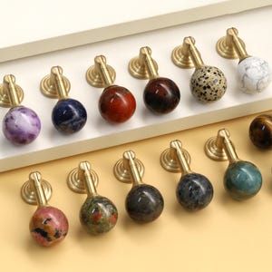 Natural Crystal ball brass knob handle/Stone Drawer Drop Pull/Custom Engraved Dropdown Pull/Wardrobe Dresser handle/Round Ball Cabinet knob