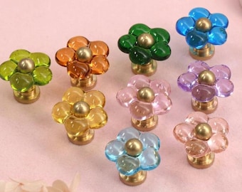 Glass Flower Drawer Knobs/Children room decor Dresser Pulls/Cabinet Handles/Rainbow color nursery room knobs/Cupboard handles/Wardrobe Knob