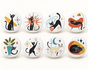 Cats modern Drawer knobs/Mid century Ceramic Dresser Knobs/Kid room Nursery Handles/Retro Door Cabinet Pulls/Home Wardrobe handles