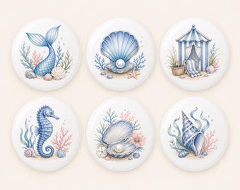 Cool Blue Ceramic Drawer Knobs/Mermaid Dresser knob/Cabana Nursery room Handles/Conch Seahorse Pearl Cabinet Door Pulls/Home Wardrobe Knob