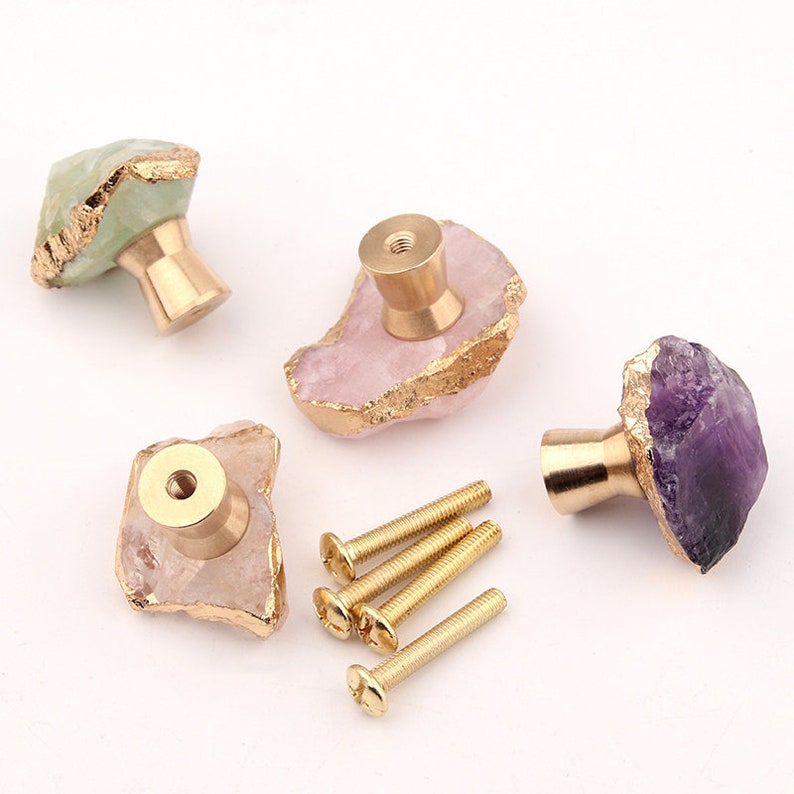 Natural crystal edging gold single-hole home knobs/ Drawer Pulls /Cabinet Pulls/Wardrobe Pull/Irregular crystal Knob /restaurant Knob image 6